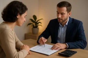 Persoon bespreekt webshop kosten met adviseur