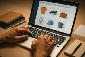 Werknemer werkt aan WooCommerce dashboard.