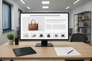Moderne werkruimte met voltooide webshop.
