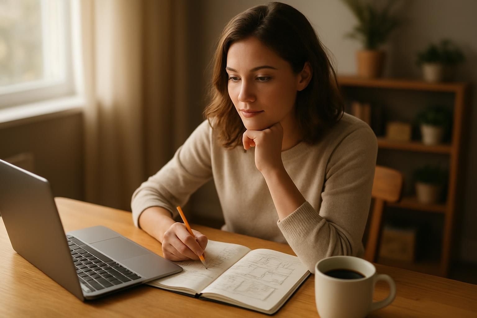 Ondernemer bereidt zoekwoordenonderzoek voor aan een rustig bureau
