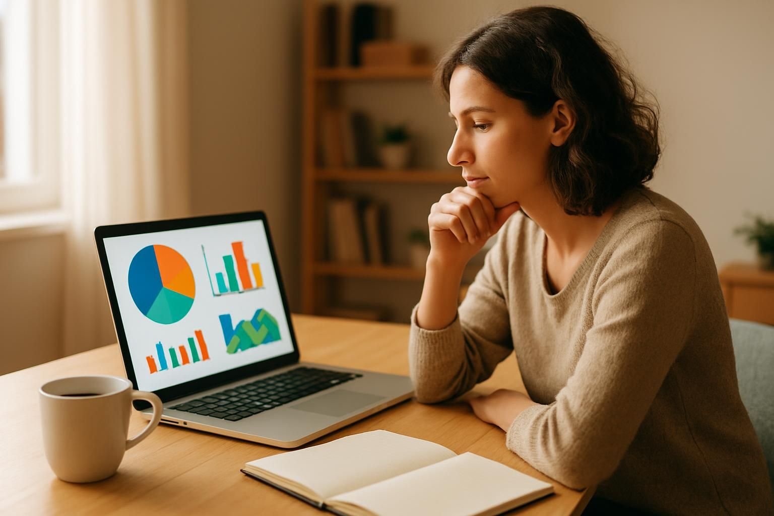 Ondernemer werkt geconcentreerd aan haar website op laptop